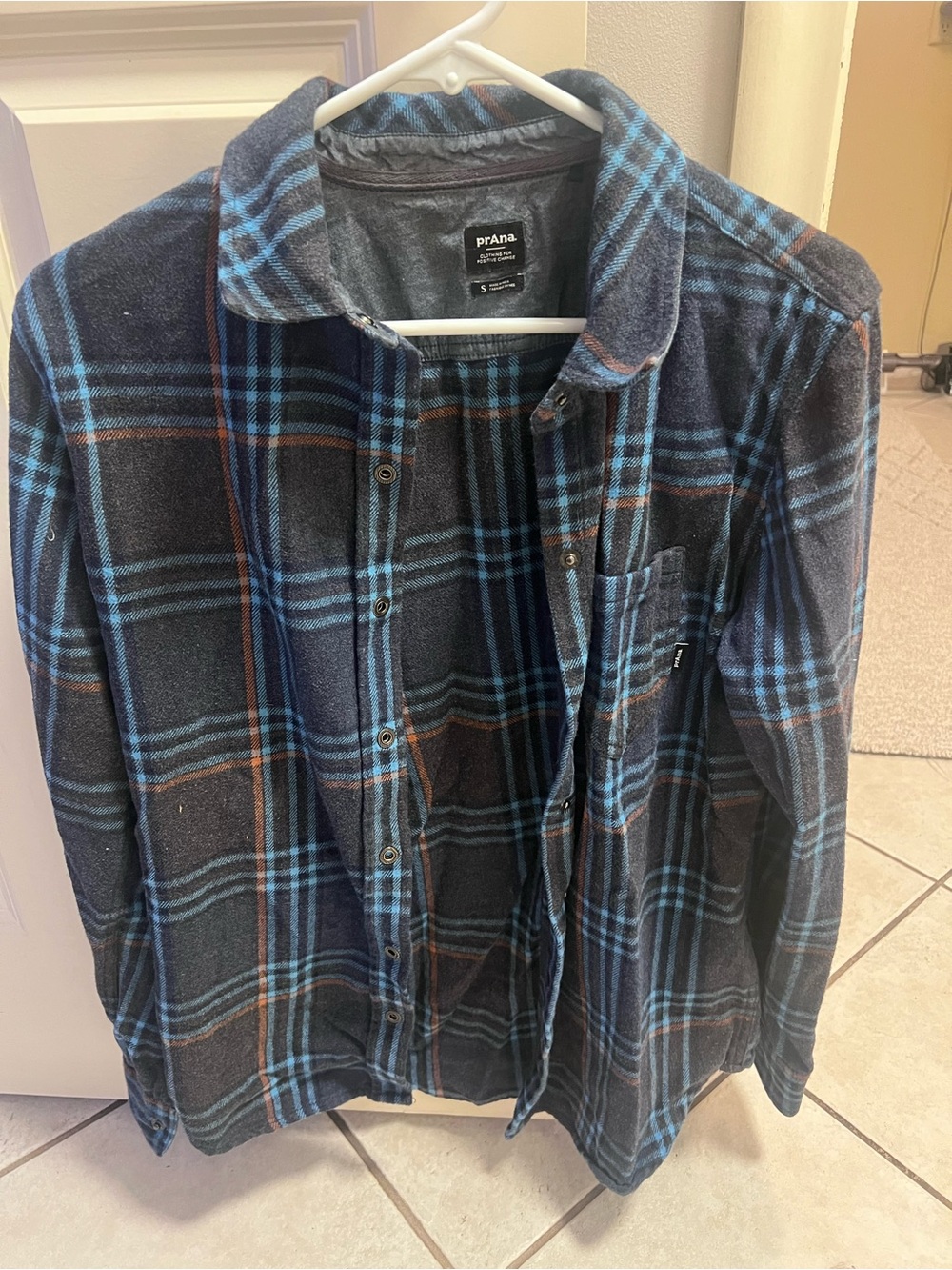 Prana Men's Blue and Brown Plaid Lightweight Shirt Jacket